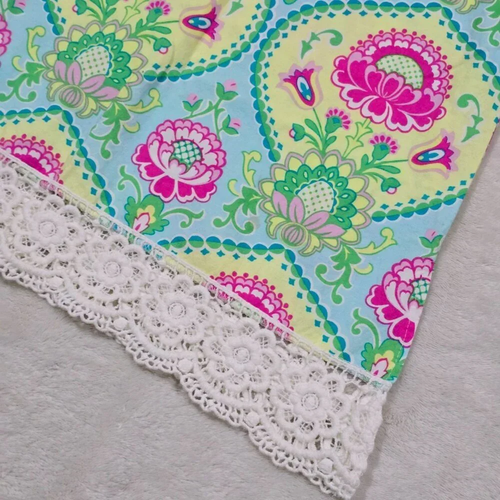 Peaches N Cream Girls Floral Dress Crochet Lace Trim Boho 3/4 Sleeve NWOT Size 8